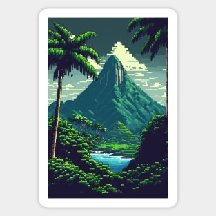 Hawaiian Landscape Pixel Art Island Mountains Sticker